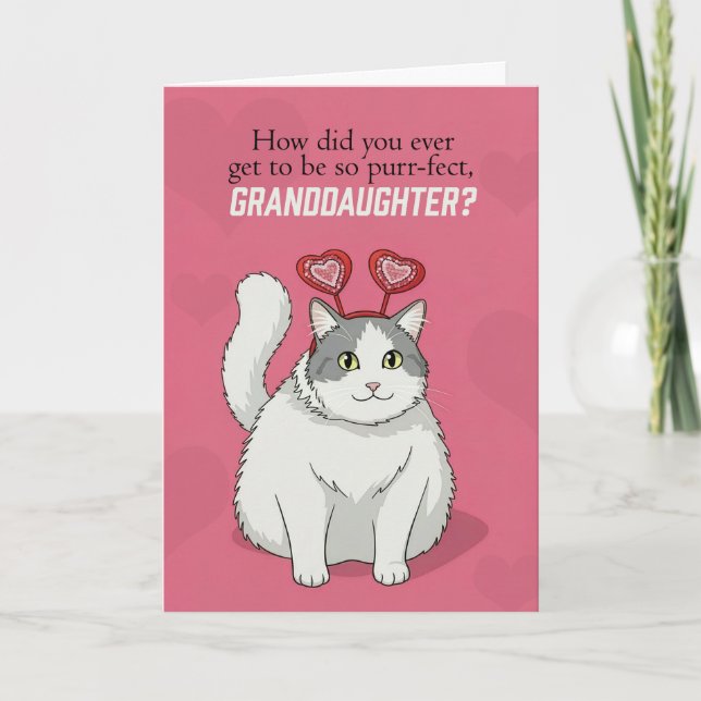 Cartes Pour Fêtes Annuelles Happy Valentines Day Granddaughter Cute Cat  (Devant)
