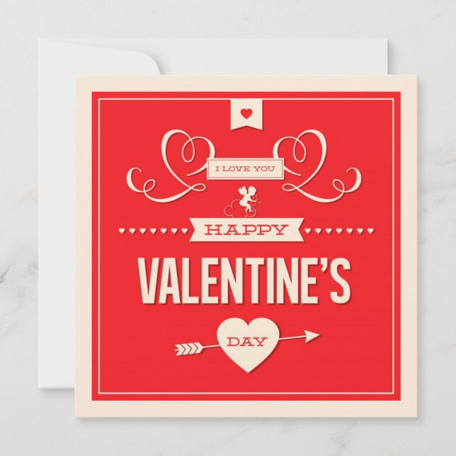 Cartes Pour Fêtes Annuelles Happy Valentine's Day Red Flat Card (Devant)