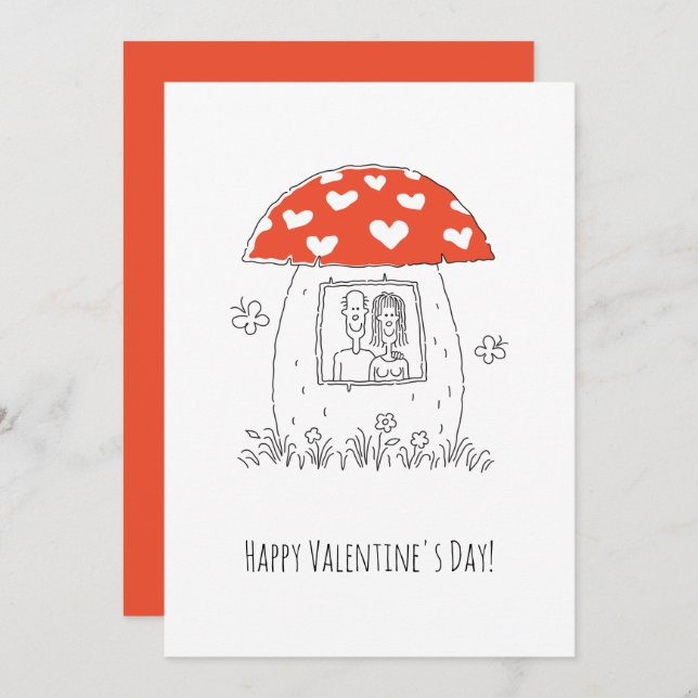 Cartes Pour Fêtes Annuelles Happy Valentine's Day Red Heart Mushroom Lovers (Devant / Derrière)