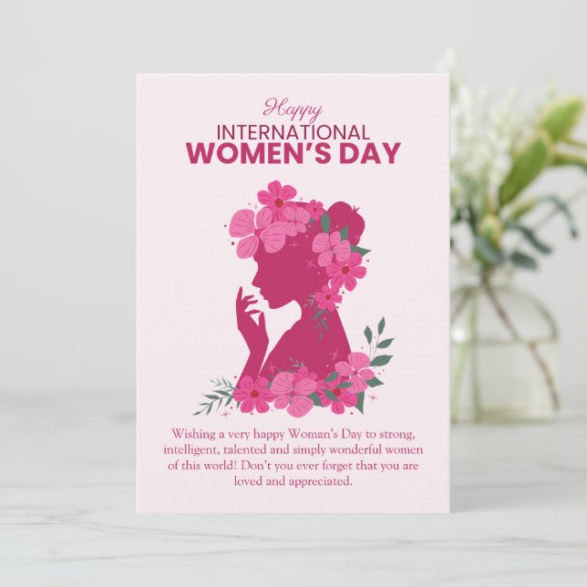 Cartes Pour Fêtes Annuelles Happy Women's Day floral Women Illustration (Debout devant)