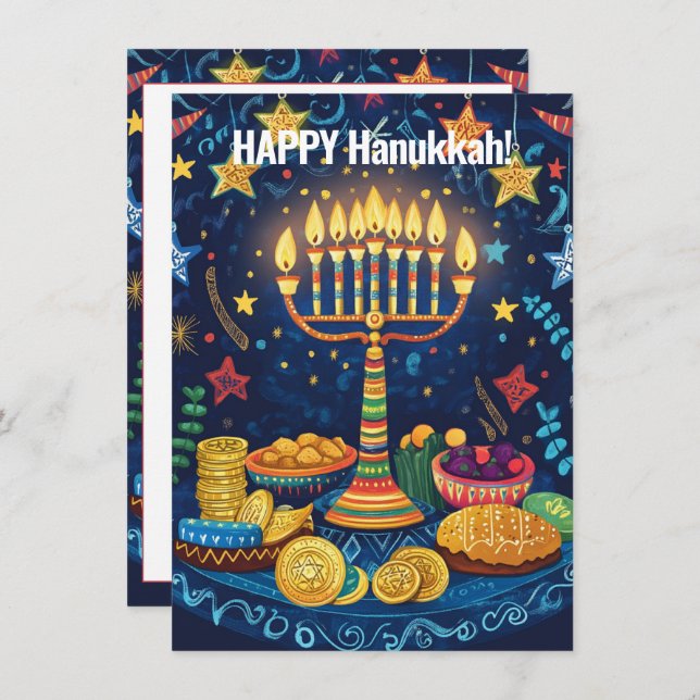 Cartes Pour Fêtes Annuelles Harmonie Hanoukka texte personnalisé (Devant / Derrière)