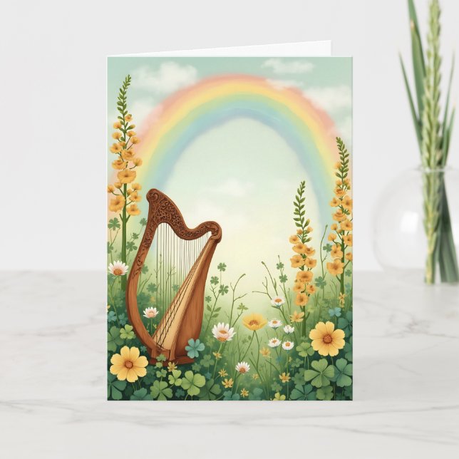 Cartes Pour Fêtes Annuelles Harpe et fleurs St. Patrick (Devant)