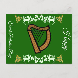 Cartes Pour Fêtes Annuelles Harpes Vintage Saint Patrick Fête du Trèfle Celtiq