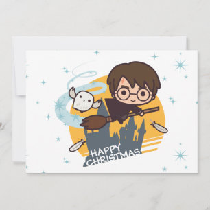 Cartes Pour Fêtes Annuelles Harry et Hedwig Flying Passé Hogwarts Noël