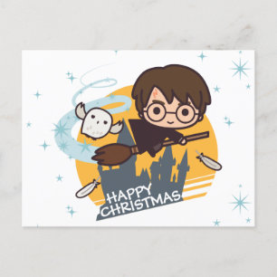 Cartes Pour Fêtes Annuelles Harry et Hedwig Flying Passé Hogwarts Noël