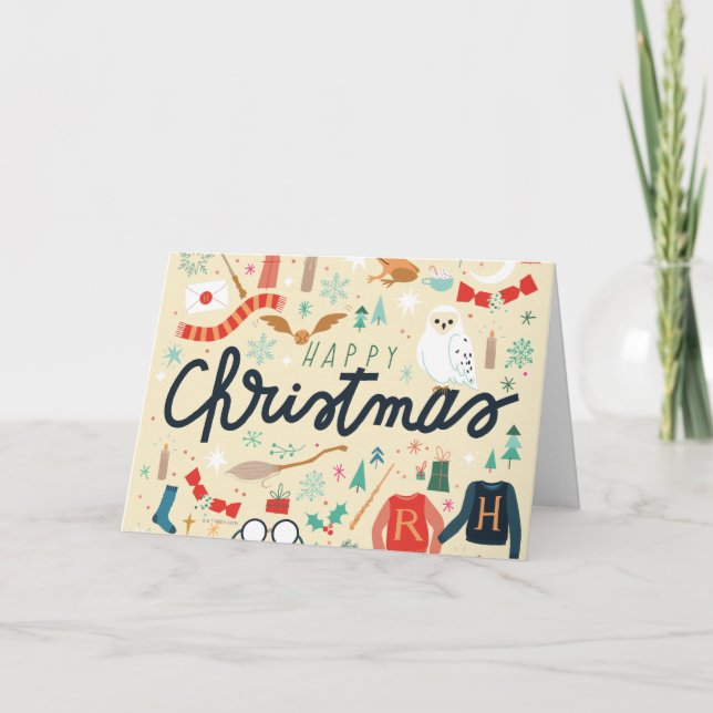Cartes Pour Fêtes Annuelles Harry Potter | Joyeux Noël avec des icônes festive (Devant)