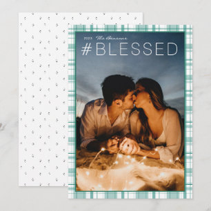 Cartes Pour Fêtes Annuelles Hashtag #BLESSED Carreaux Turquoise Vertical