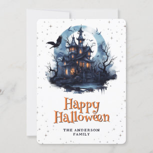 Cartes Pour Fêtes Annuelles Hauné Mansion Raven Bats Lune Happy Halloween