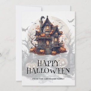 Cartes Pour Fêtes Annuelles Hauned House Bats Citrouilles Happy Halloween