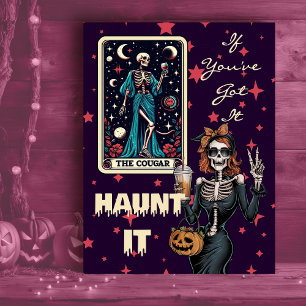 Cartes Pour Fêtes Annuelles Haunt It Funny Cougar Halloween Squelette