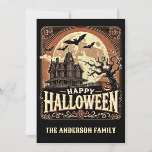 Cartes Pour Fêtes Annuelles Haunted House Citrouilles Éffrayant effrayant Hall