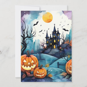 Cartes Pour Fêtes Annuelles Haunted Mansion Jack O’Lantern Bats Halloween