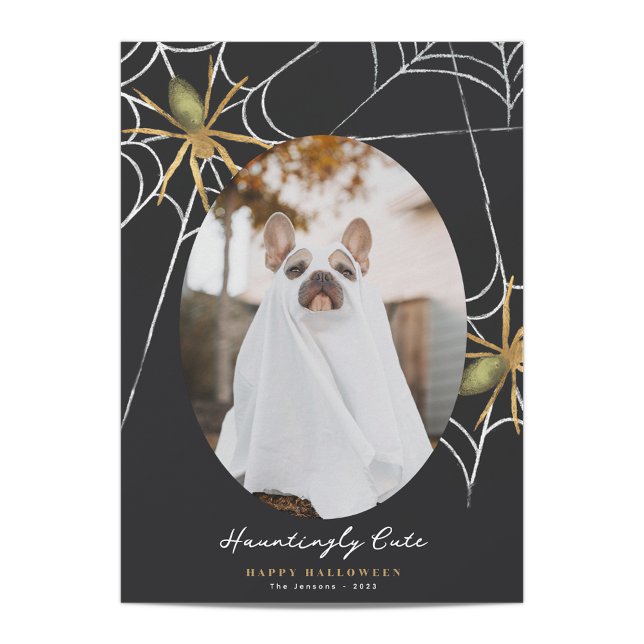 Cartes Pour Fêtes Annuelles Hauntingly mignon Hallloween Photo Grey (Créateur téléchargé)