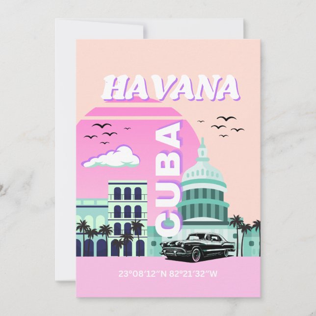 Cartes Pour Fêtes Annuelles Havana Cuba Pink Travel Art (Devant)