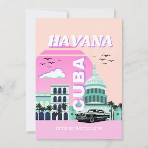 Cartes Pour Fêtes Annuelles Havana Cuba Pink Travel Art