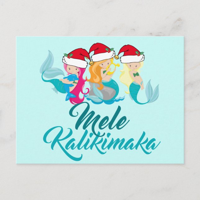 Cartes Pour Fêtes Annuelles Hawaïen mignon de Noël de sirène de Mele (Devant)