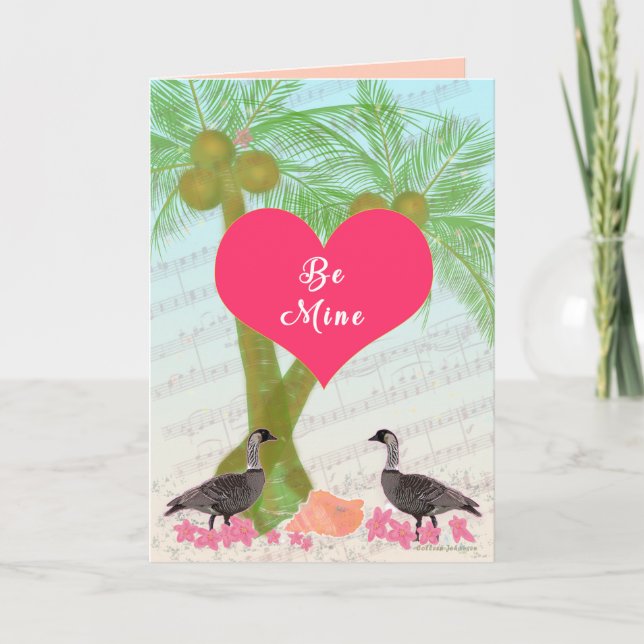 Cartes Pour Fêtes Annuelles Hawaiian Valentine-Hawaiian Nene geese, palm trees (Devant)