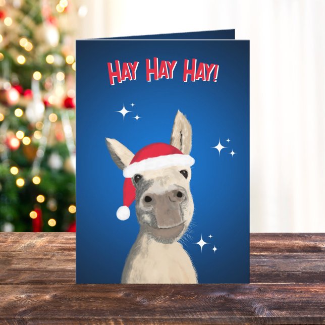 Cartes Pour Fêtes Annuelles Hay Hay Hay Hay Pun Donkey Santa Hat (Créateur téléchargé)
