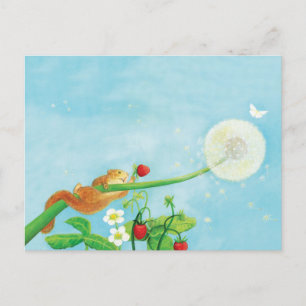Cartes Pour Fêtes Annuelles Hazel Dormouse, fraises sauvages et bouffée de pis