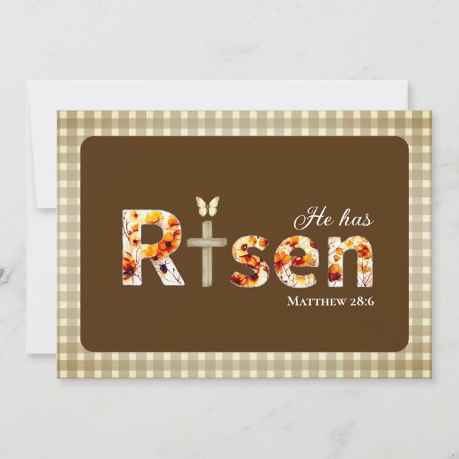 Cartes Pour Fêtes Annuelles He has Risen Bible Verse Cross Religious Easter  (Devant)