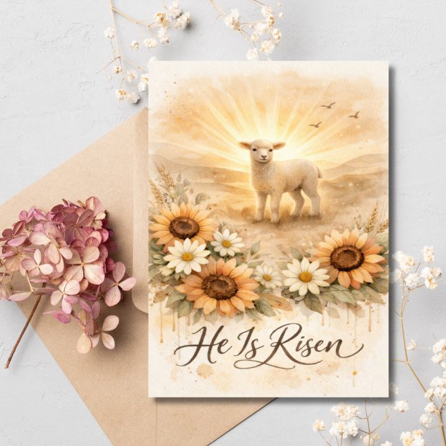 Cartes Pour Fêtes Annuelles He is Risen Easter Lamb Christian Religious  (Easter Lamb, He is Risen, Christian Religious Catholic Easter Card. Printed or Digital)