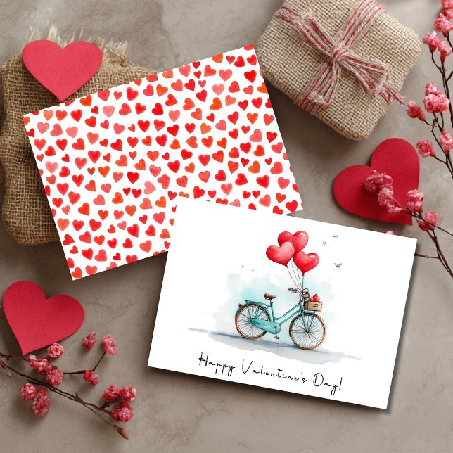 Cartes Pour Fêtes Annuelles Heart Balloons & Bike Valentine's Day (Créateur téléchargé)