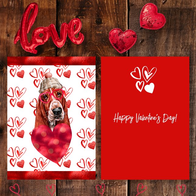 Cartes Pour Fêtes Annuelles Heart Basset Hound Amoureux des chiens Valentine C (Créateur téléchargé)