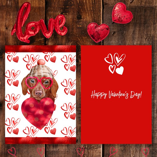 Cartes Pour Fêtes Annuelles Heart Brown Dachshund Amoureux des chiens Valentin (Créateur téléchargé)