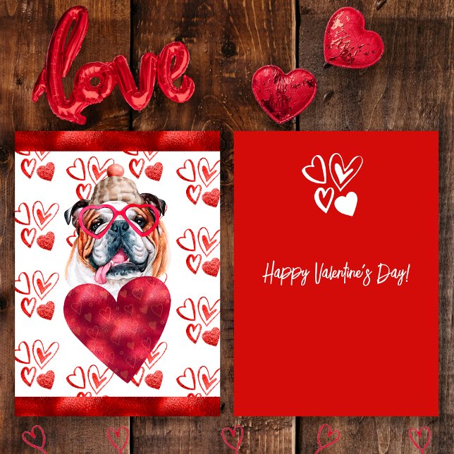 Cartes Pour Fêtes Annuelles Heart English Bulldog Amoureux des chiens Valentin (Front / Back)