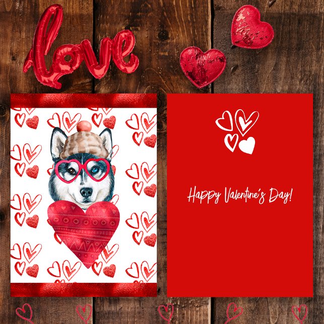 Cartes Pour Fêtes Annuelles Heart Husky Amoureux des chiens Valentine Cadeau (Créateur téléchargé)