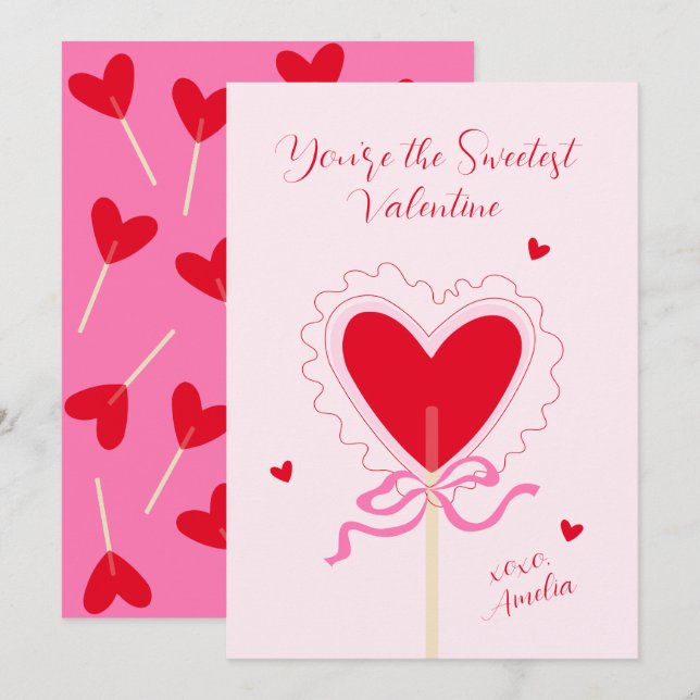 Cartes Pour Fêtes Annuelles Heart Lollipop Bow XOXO Sweetest Valentine Love (Devant / Derrière)