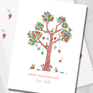 Cartes Pour Fêtes Annuelles Heart Tree with Birds Valentine Holiday Card