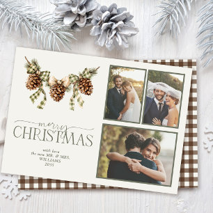 Cartes Pour Fêtes Annuelles Hearthpine   Noël des jeunes mariés Pine & Gingham