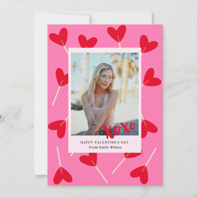 Cartes Pour Fêtes Annuelles Hearts Lollipops Photo XOXO Love Valentine's Day (Devant)