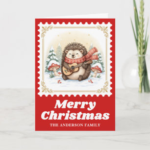 Cartes Pour Fêtes Annuelles Hedgehog Guitare Rétro Postage Timbre Noël