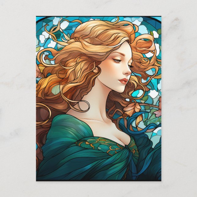 Cartes Pour Fêtes Annuelles Helena - Femme blonde foncée dans le style Art Nou (Devant)
