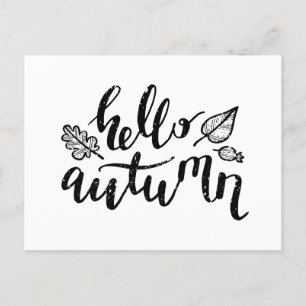 Cartes Pour Fêtes Annuelles Hello Autumn Leaves Black and White Calligraphy