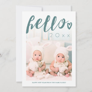 Cartes Pour Fêtes Annuelles Hello Green Script Photo personnalisée Bonne année