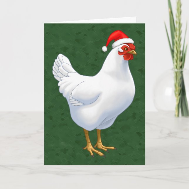 Cartes Pour Fêtes Annuelles Hen blanc à Santa Hat Joyeux Noël (Devant)
