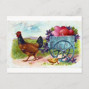 Cartes Pour Fêtes Annuelles Hen pulling cart Easter Vintage Postcard