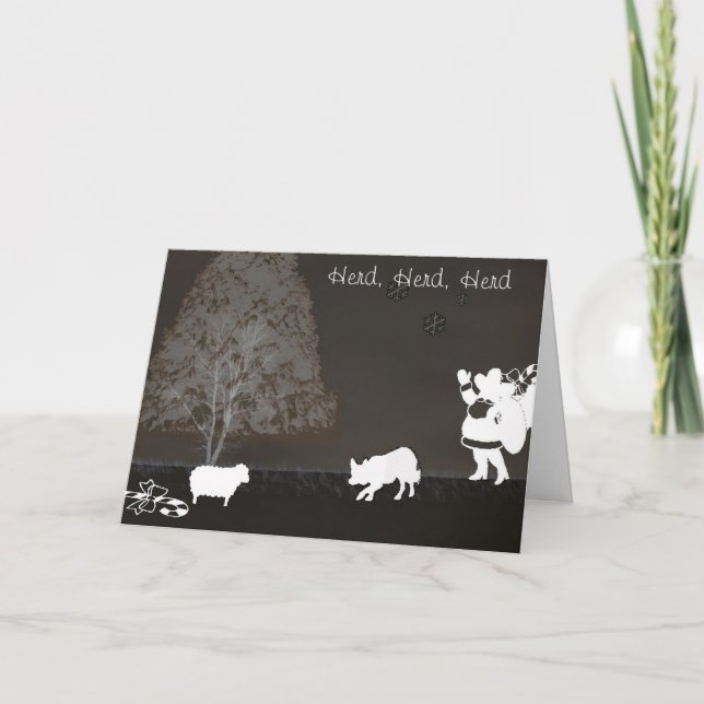 Cartes Pour Fêtes Annuelles "Herd, Herd, Herd"~Bordure Collie Noël (Devant)