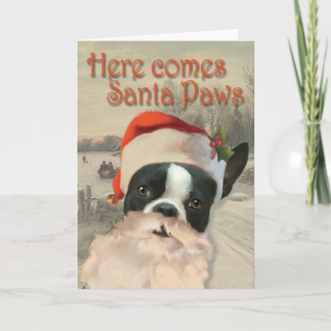 Cartes Pour Fêtes Annuelles Here Comes Santa Paws (Devant)