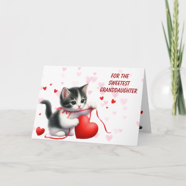 Cartes Pour Fêtes Annuelles Here's My Heart Granddaughter Kitten Valentine (Devant)