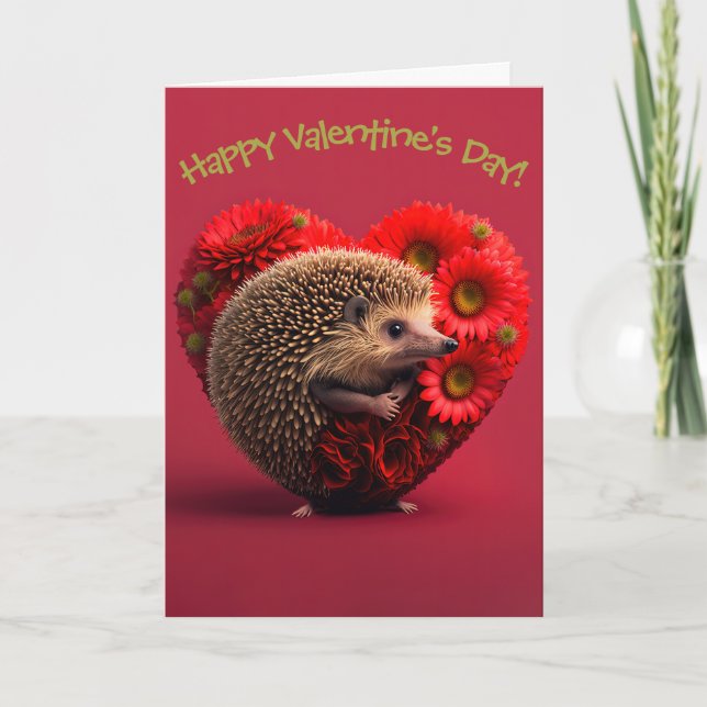Cartes Pour Fêtes Annuelles Hérisson adorable avec fleurs pour la Saint-Valent (Devant)