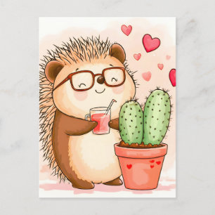 Cartes Pour Fêtes Annuelles Hérisson Cactus Chedgehog Aquarelle