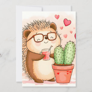 Cartes Pour Fêtes Annuelles Hérisson Cactus Chedgehog Aquarelle