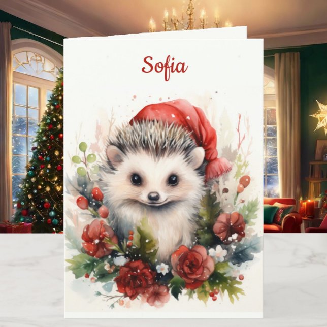 Cartes Pour Fêtes Annuelles Hérisson de Noël Personnalisez Nom et salutation (Créateur téléchargé)