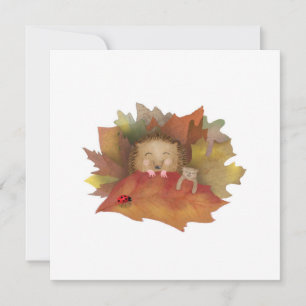 Cartes Pour Fêtes Annuelles Hérisson endormi dans un lit de feuilles d'automne
