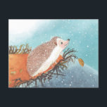 Cartes Pour Fêtes Annuelles Hérisson et premiers flocons de neige<br><div class="desc">La première neige de la saison de l'hérisson de bébé. Il regarde des flocons de neige à travers le terrier,  juste avant son sommeil hivernal. Les hérissons commencent leur processus d'hibernation de la mi-octobre à la mi-novembre. (Illustration du livre de photos par Julia Doria.</div>