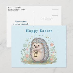 Cartes Pour Fêtes Annuelles Hérisson Mignon avec Lanterne de Pâques